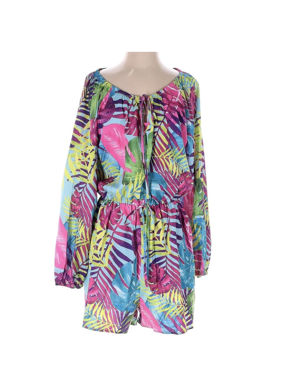 Shein Tropical Print Long Sleeve Romper Size 8-10 Large